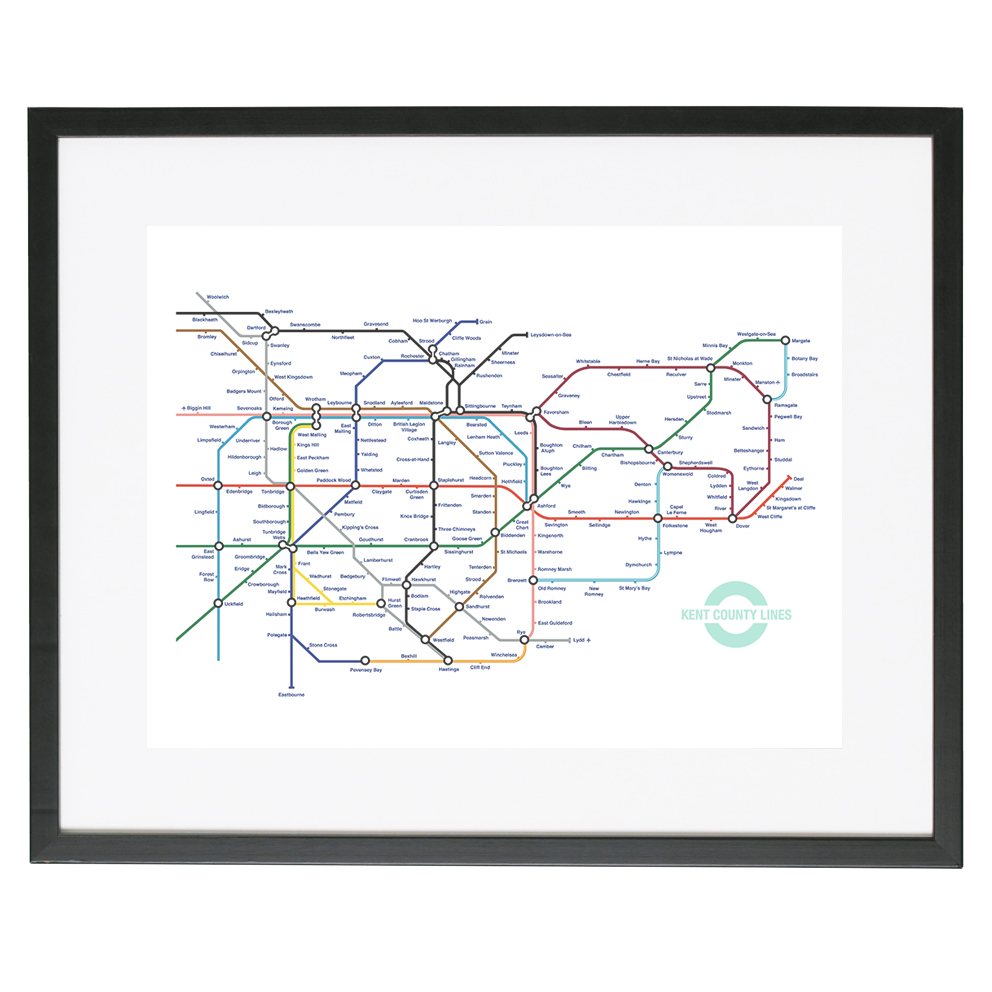 Framed Kent Lines tube map pastiche